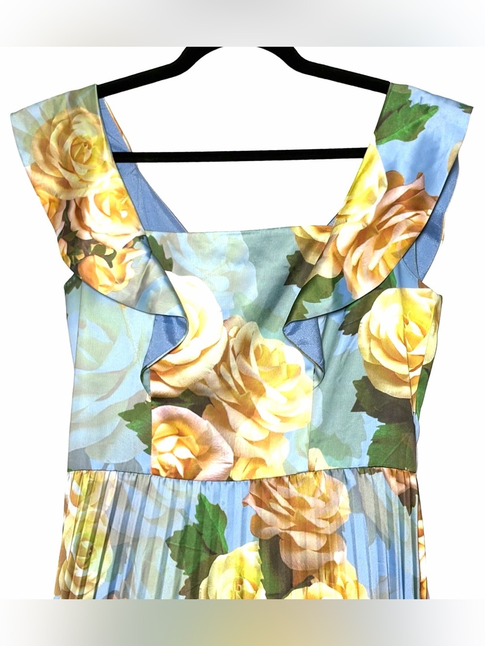 Chi Chi London Blue Floral Pleated Midi Dress with Square Neck, Size US 8; UK 12 - Picture 7 of 14